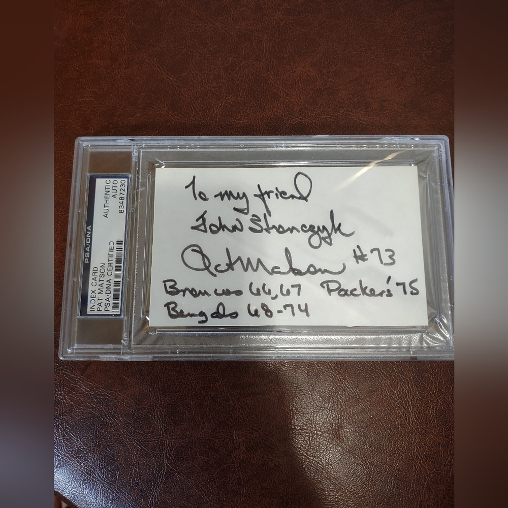 PSA Pat Matson Autographed Index Card In hard case